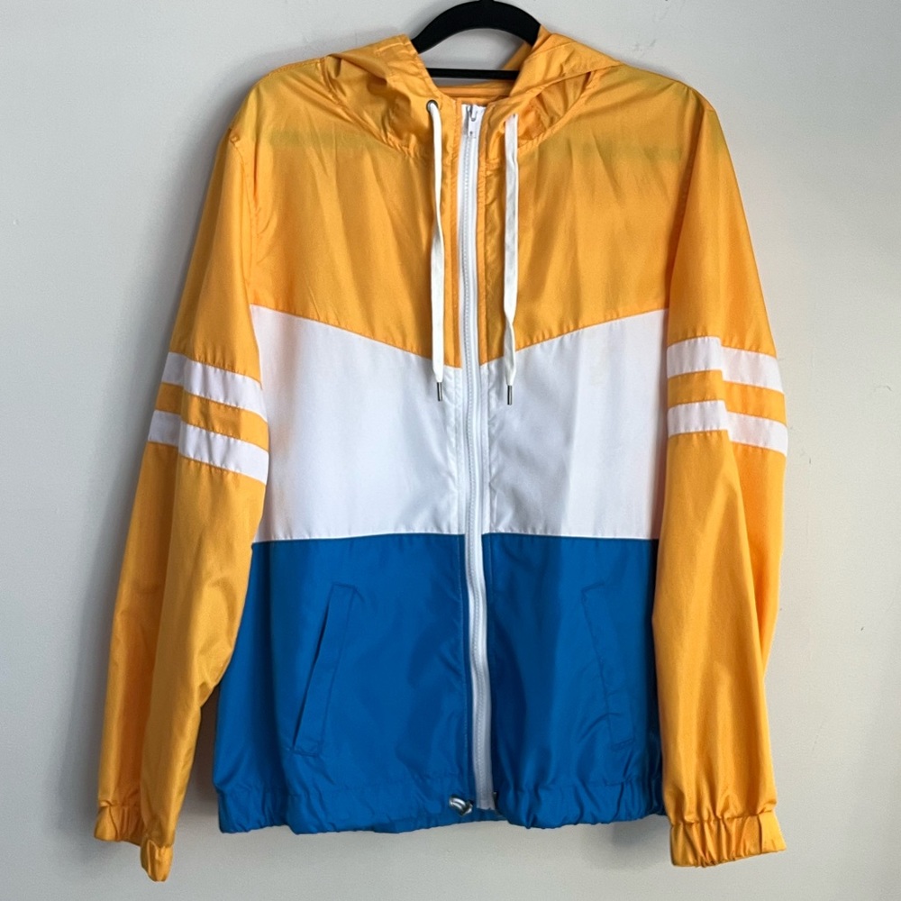 Yellow and Blue Colorblock Zippered Windbreaker Jacket | ZINE